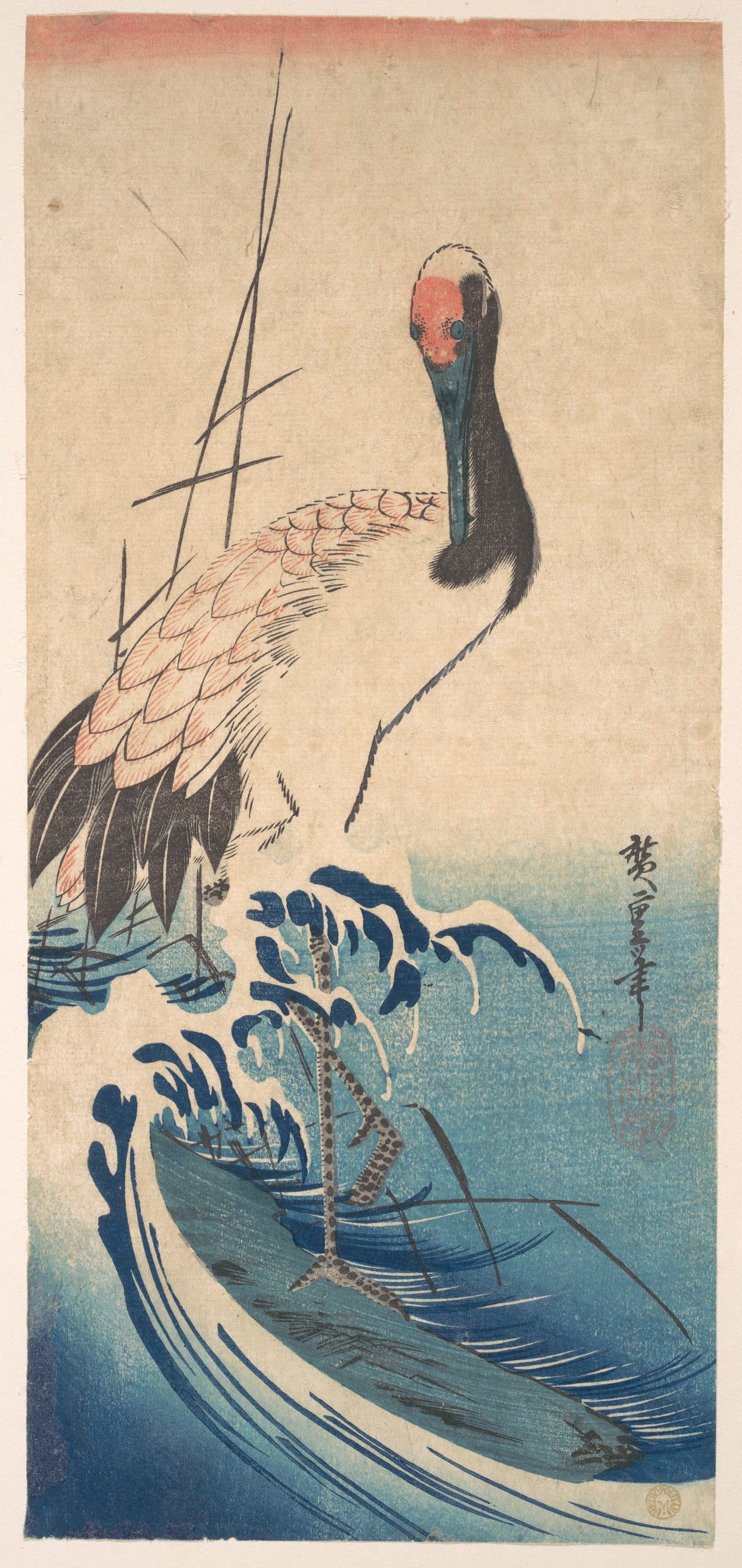 鶴と荒波 歌川広重 Crane Surf Hiroshige