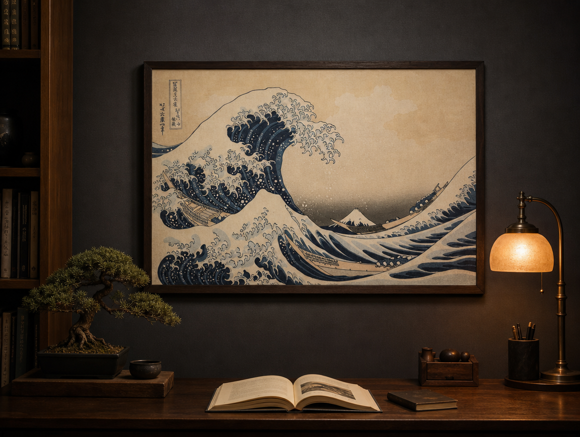 神奈川沖浪裏 浮世絵ポスター 書斎 飾り方イメージ｜FUJI PRINTS
