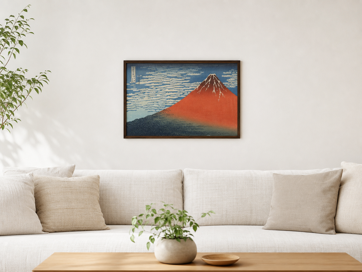 凱風快晴 赤富士 浮世絵ポスター リビング 飾り方イメージ｜FUJI PRINTS