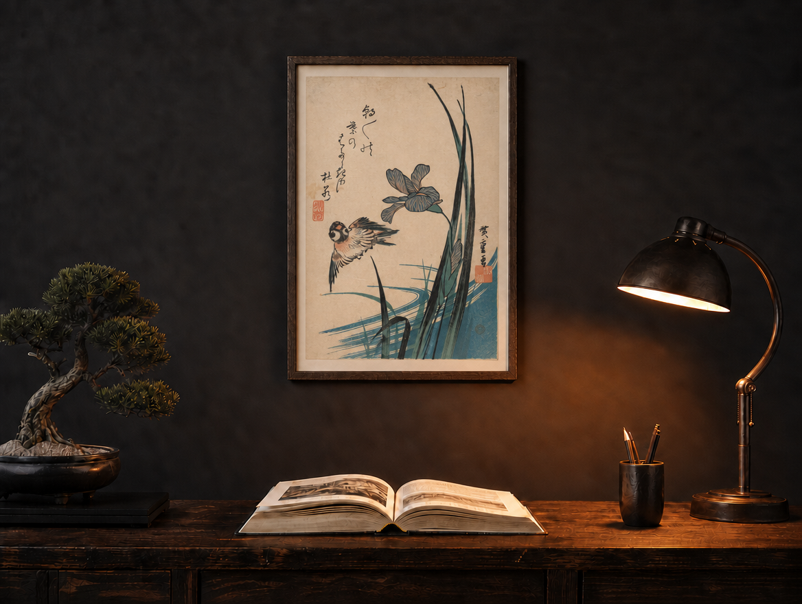 菖蒲と雀 花鳥画 書斎