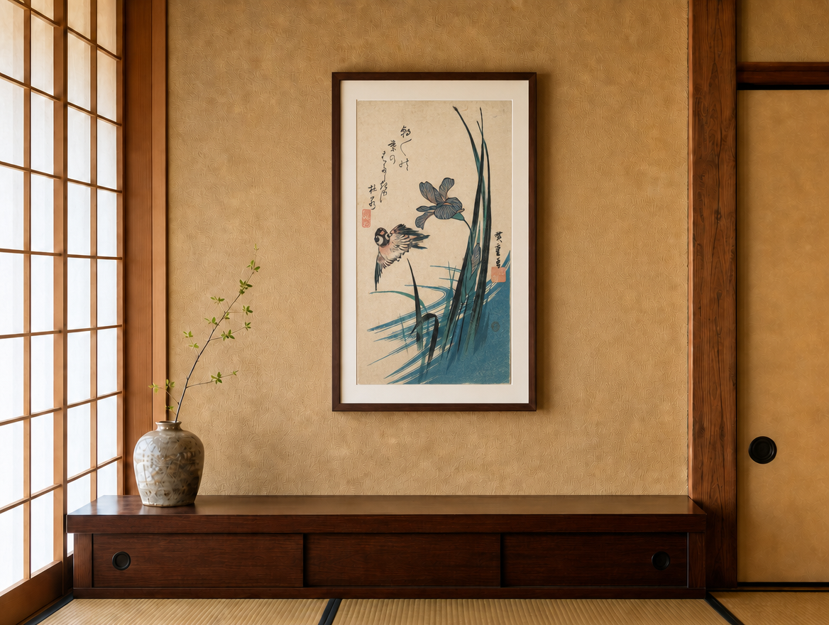 菖蒲と雀 花鳥画 和室