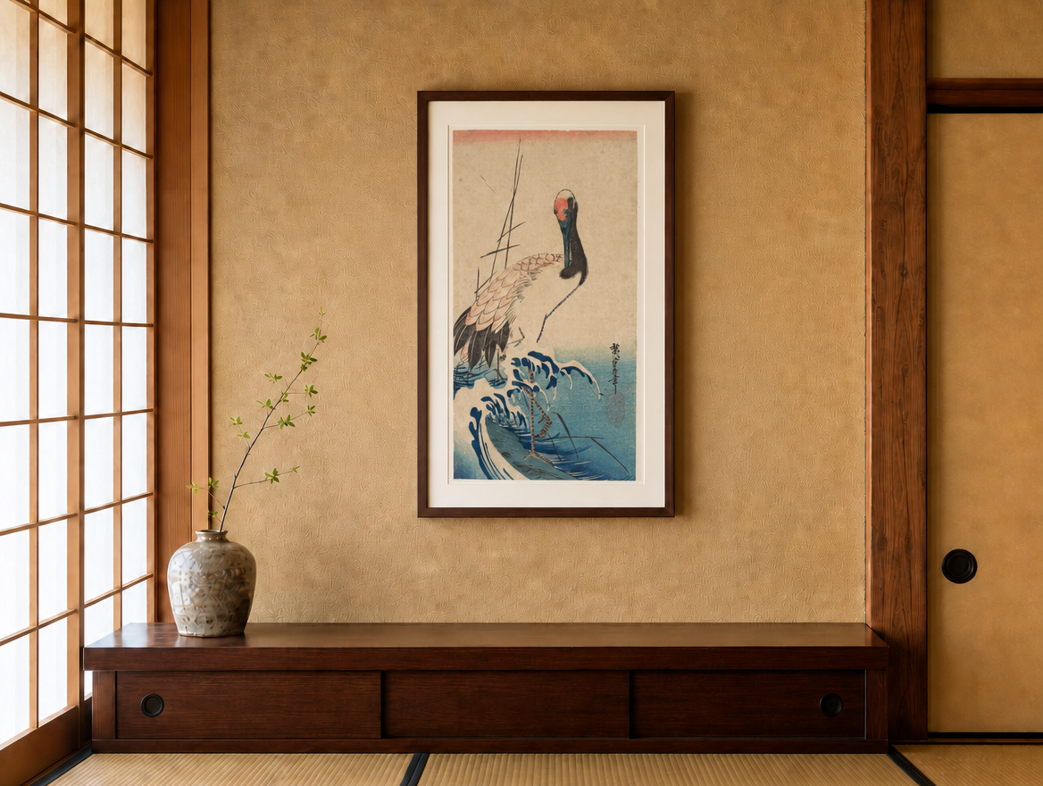 鶴と荒波 花鳥画 和室