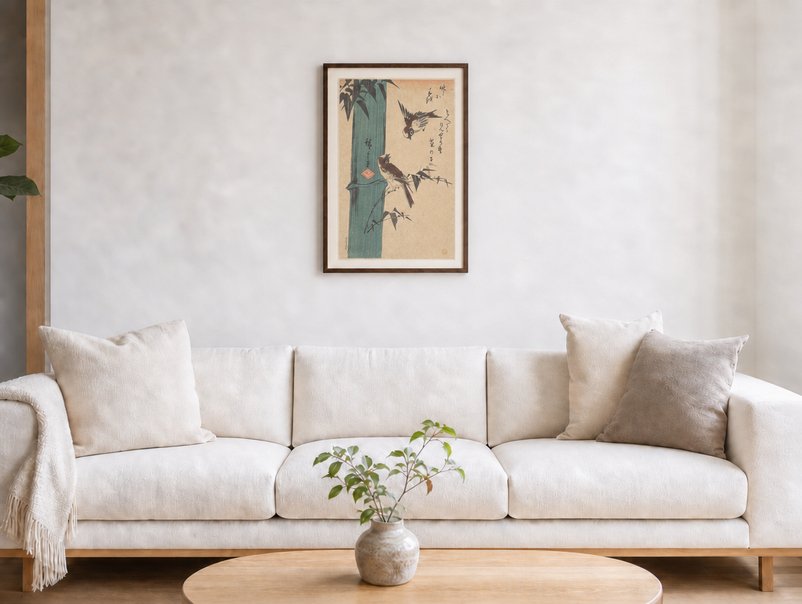 竹と雀 花鳥画 リビング