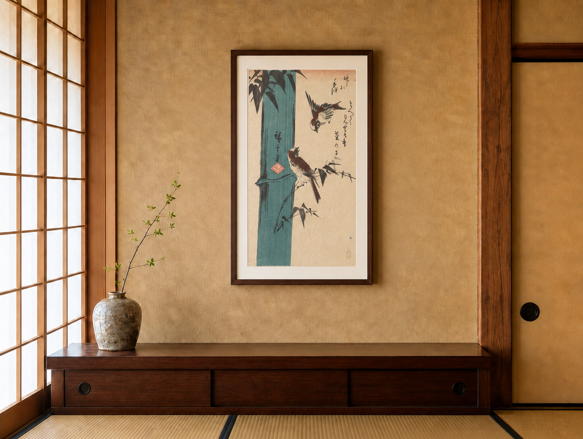 竹と雀 花鳥画 和室